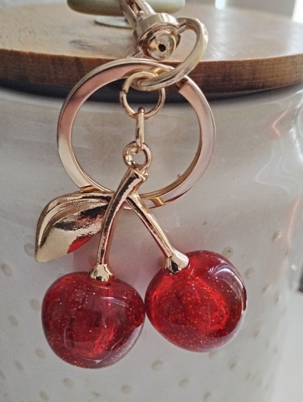 Gold Cherry Keychain And Bag Charm. - Picture 4 of 5
